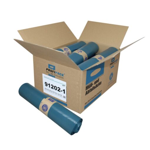 Müllsäcke Brod, blau, 120 Liter, LDPE-REG, 700×1100 mm, Typ 100, 54 µ, 10 Rollen a 15 Stück im Karton (Art. 91202-1)