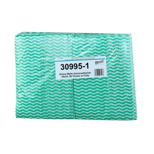 Grüne Welle Universaltücher, 50 Tücher, Lochstruktur, grün-weiß, Viskose-Polyester, ca. 25×34 cm (Art. 30995-1)