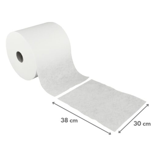 NOWOLIN® Poliertuch 65, Textilcharakter, 500 Blatt, glatte Oberflächenstruktur, weiß, Viskose/Polyester, ca. 30x38 cm, 1 Rolle (Art. 31011) – Bild 2
