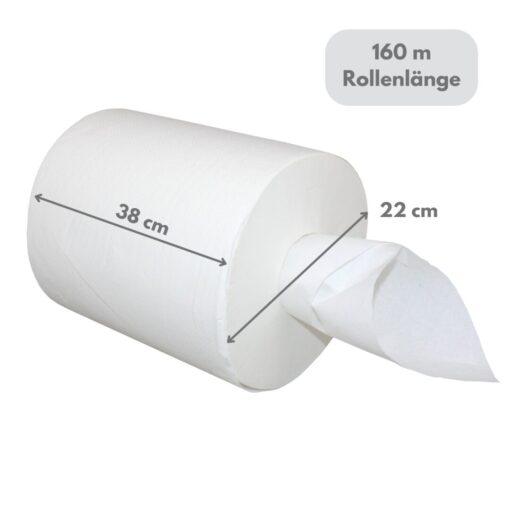 Handtuchrolle Brod 160, 2-lagig, hochweiß, Zellstoff, 22x38 cm, 160 m, perforiert, 6 Rollen (Art. 90462) – Bild 2