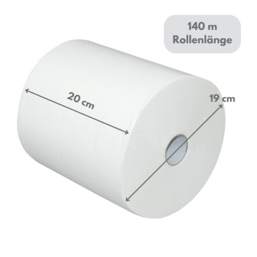 Handtuchrolle Brod 140, für Autocut-Spender, 2-lagig, hochweiß, Zellstoff, 20 cm breit, 140 m, unperforiert, 6 Rollen (Art. 90467) – Bild 2