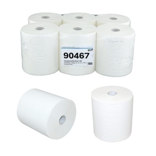 Handtuchrolle Brod 140, für Autocut-Spender, 2-lagig, hochweiß, Zellstoff, 20 cm breit, 140 m, unperforiert, 6 Rollen (Art. 90467) – Bild 4