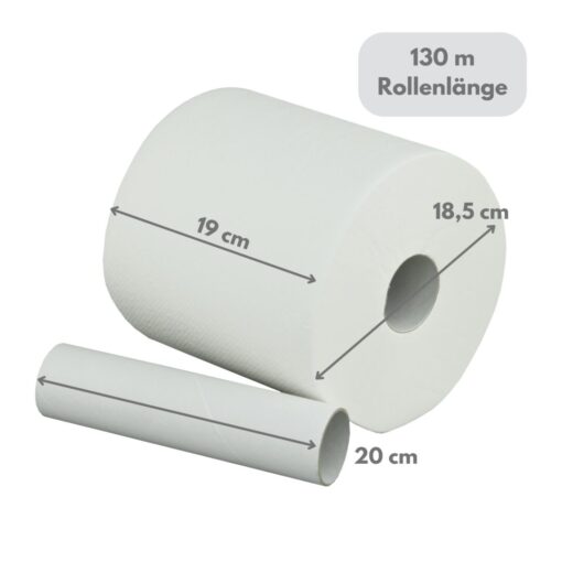 Handtuchrolle Brod 130, 2-lagig, weiß, Zellstoff, 19 cm breit, 130 m, unperforiert, Centerfeed, 6 Rollen (Art. 90468) – Bild 2