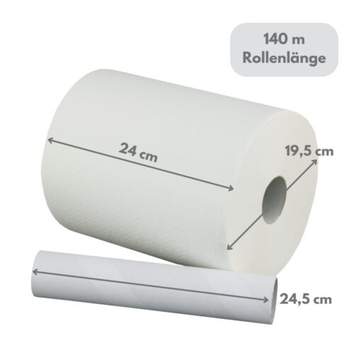 Handtuchrolle Brod 140, 2-lagig, hochweiß, Zellstoff, 24 cm breit, 140 m, unperforiert, Centerfeed, 6 Rollen (Art. 90469) – Bild 2