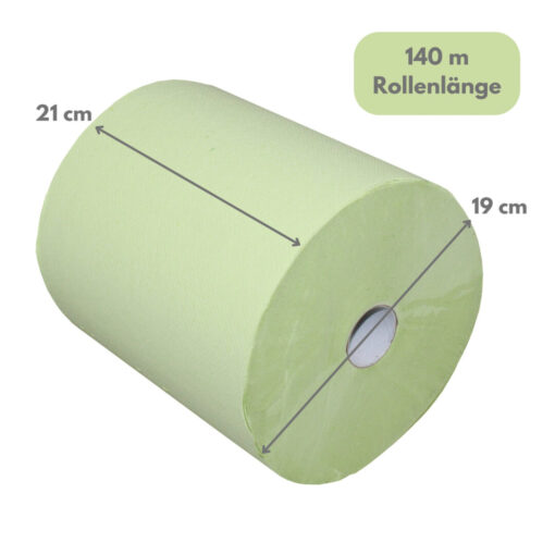 Handtuchrolle Brod 140, 2-lagig, grün, Zellstoff, 21 cm breit, 140 m, unperforiert, 6 Rollen (Art. 90477) – Bild 2