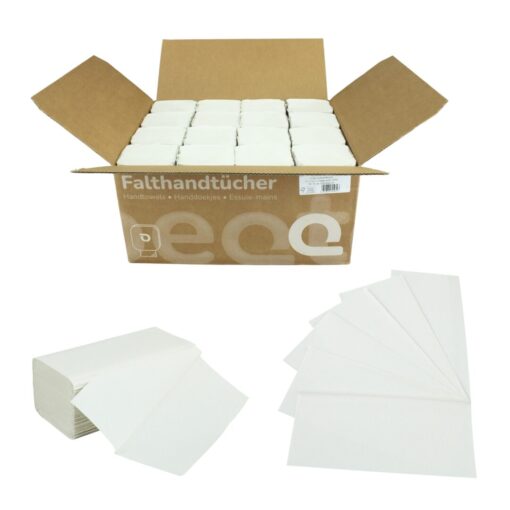 Falthandtuch Huchtemeier, 2-lagig, weiß, V-Falz, 23x21 cm, 3200 Tücher (Art. 90488-1) – Bild 2