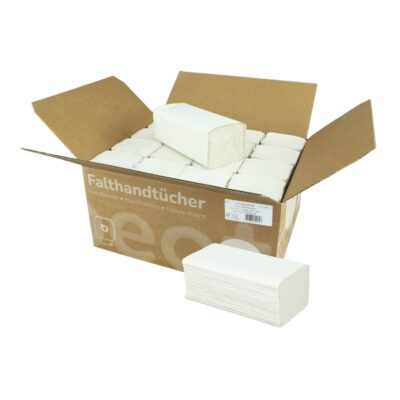 Falthandtuch Huchtemeier, 2-lagig, weiß, V-Falz, 23x21 cm, 3200 Tücher (Art. 90488-1)