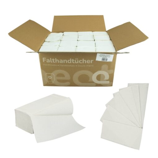 Falthandtuch Huchtemeier, 2-lagig, hochweiß, Recyclingpapier (RC), V-Falz, 25x23cm, 3.200 Blatt (Art. 90489N) – Bild 2