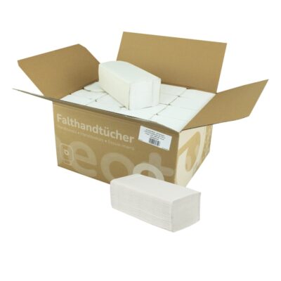 Falthandtuch Huchtemeier, 2-lagig, hochweiß, Recyclingpapier (RC), V-Falz, 25x23cm, 3.200 Blatt (Art. 90489N)