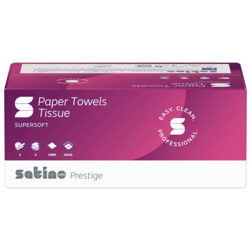 Falthandtuch Satino prestige, 2-lagig, hochweiß, Zellstoff, C-Falz, 23x33 cm, 2880 Tücher (Art. 90493) – Bild 2