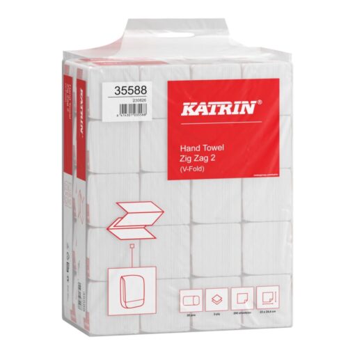 Falthandtuch Katrin Zick Zack, 2-lagig, weiß, Recyclingpapier (RC), V-Falz, 24,4x23 cm, 4000 Tücher (Art. 90496) – Bild 2