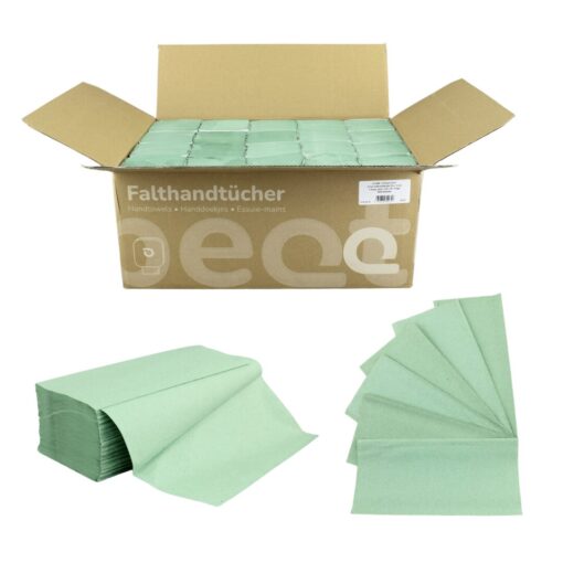 Falthandtuch Huchtemeier, 1-lagig, grün, Recyclingpapier (RC), V-Falz, 25x23 cm, 5000 Tücher (Art. 90521N) – Bild 2