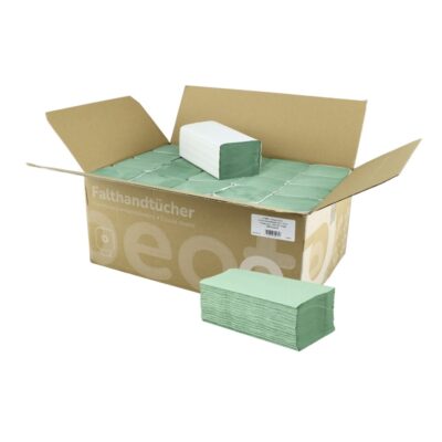 Falthandtuch Huchtemeier, 1-lagig, grün, Recyclingpapier (RC), V-Falz, 25x23 cm, 5000 Tücher (Art. 90521N)