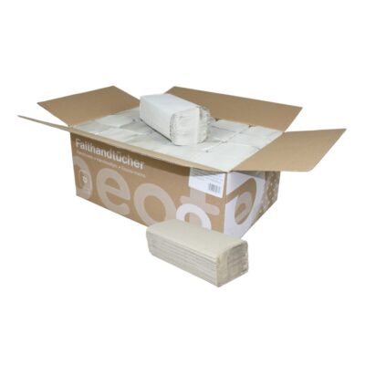 Falthandtuch Huchtemeier, 1-lagig, natur, Recyclingpapier (RC), V-Falz, 25x23 cm, 5000 Tücher (Art. 90526)