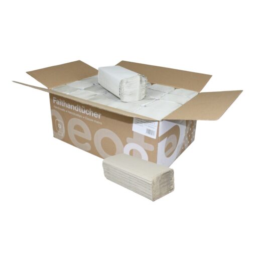 Falthandtuch Huchtemeier, 1-lagig, natur, Recyclingpapier (RC), V-Falz, 25x23 cm, 5000 Tücher (Art. 90526)