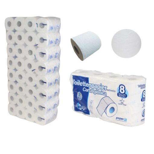 Toilettenpapier Paperdi, 3-lagig, hochweiß, Zellstoff, 250 Blatt, 8x8=64 Rollen (Art. 90631N-2) – Bild 3