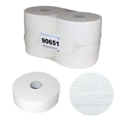 Toilettenpapier Brod Jumborolle, 2-lagig, hochweiß, Zellstoff, 2.000 Blatt, 360m, 6 Rollen (Art. 90651) – Bild 2