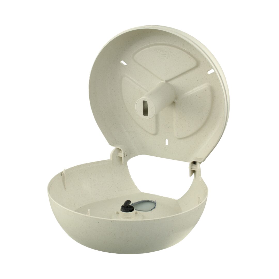 Toilettenpapierpender "Riesenrad" für Mini-Jumbo-Rollen, Green Hygiene, weiß-meliert, Holz/RC-Kunststoff (Art. 90866) – Bild 3