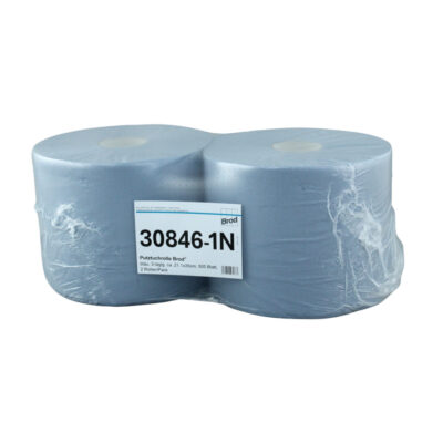 Putztuchrolle Brod, 500 Blatt, 3-lagig, blau, Recycling, 21,1x35 cm, 175 m, perforiert, 2 Rollen (Art. 30846-1N)
