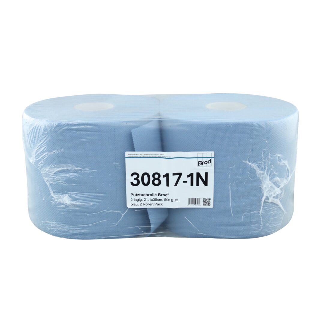 Putztuchrolle Brod®, 500 Blatt, 2-lagig, blau, Recycling, 21,1x35 cm, 175 m, perforiert, 2 Rollen (Art. 30817-1N)